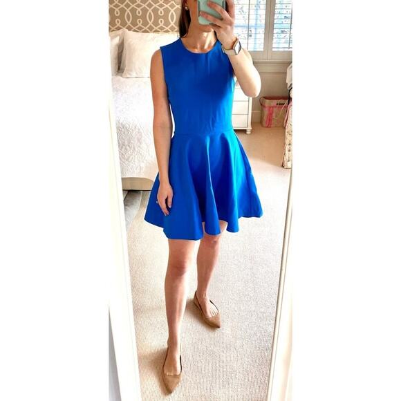 Diane Von Furstenberg DVF Jeannie Fit and Flare Dress Electric Blue Stretch - Picture 1 of 11